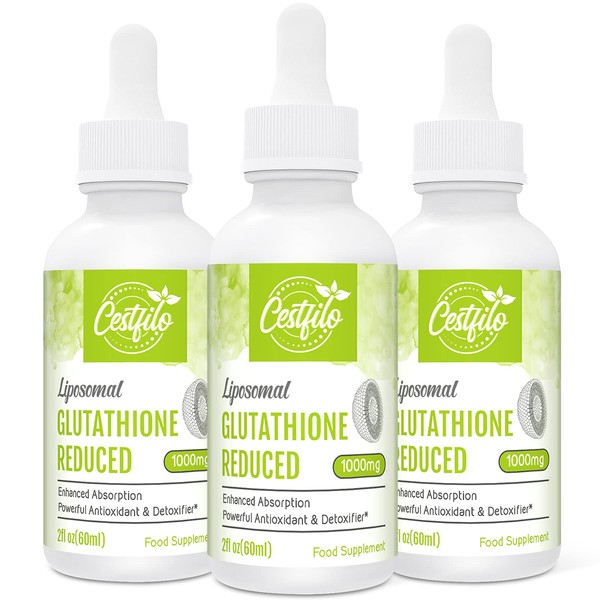 Cestfilo Liposomal Glutathione Liquid 1000 mg, Highest Absorption, Active Form L-Glutathione (GSH) Liquid, Strong Antioxidant for the Immune System (Pack of 1) (Pack of 3)