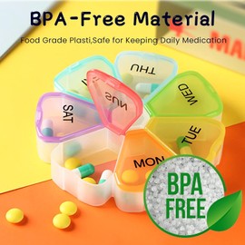 Portable Weekly Pill Box Organiser, Easy to Open 7 Day Premium Quality Tablet Box, Petal Shaped Travel Pill Case with Snap Shut Lids Design