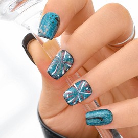 Sethexy Blue Cat's Eye Handmade Press On Nails Short Coffin Acrylic False Nails with Design Shiny Hand-Painted Salon False Nails for Women and Girls Pack of 10 (Blue4)