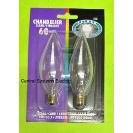 TEIBER CCS60 2-Pack 60W Clear Light Bulb Candle Base Torpedo Shape Incandescnt