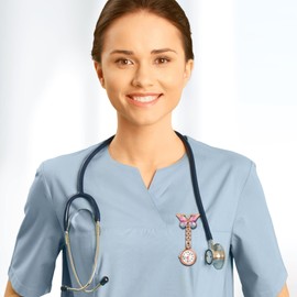 Lancardo Women Butterfly Brooch Nurse Watch Pin-On with Secondhand Stethoscope Lapel Fob Pocket Badge Watches for Doctor Nurse Easy to Read