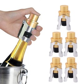 Topyond Golden Champagne Stoppers,Stainless Steel Reusable Wine Wine Stopper,Wine Stoppers for Wine Bottles,Wine Corks for Sealing Champagne and Wine Bottles 5Pcs