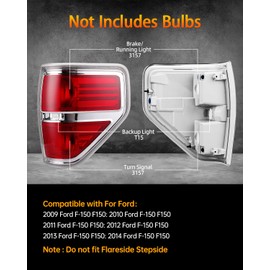OKLPF Rear Brake Tail Lights Compatible With 2009 2010 2011 2012 2013 2014 Ford F150 F-150,Replace Silver Taillights Assembly Red Chrome Tail Lights,Not Included Bulbs,Driver and Passenger Side