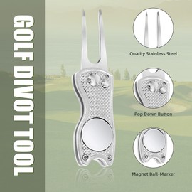 Mile High Life All Metal Foldable Golf Divot Tool with Pop-up Button & Magnetic Ball Marker (Silver Fish)