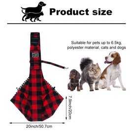 Lvjkes Dog Carry Bag, Foldable Dog Carry Bag, Adjustable High Capacity Dog Carrier Bag, One-Shoulder, Cross Body, Portable for Outdoor Use for Small Cats and Dogs (Red/Black Checked)