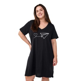 Zizzi Ladies Plus Size Cotton Short Sleeve Nightdress Size 14-34, Black Fly