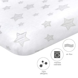 Cot Bed Fitted Sheets(140x70cm) 2 Pack, 100% Cotton Jersey Sheets for Standard Cot Mattress, Ultra Soft and Breathable Toddler & Baby Bed Sheets, White & Grey Print