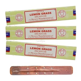 Satya Nag Champa Lemon Grass Incense Sticks | x3 pack | with SAMASIA incense sticks holder | Used for Aromatherapy, Spa, Yoga, Weddings, Meditation, Healing, Positivity and Relaxation