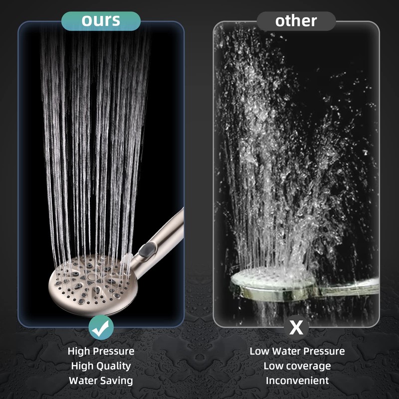 Cobbe High Pressure Shower Head with Built-in Pause Button, 9-Function