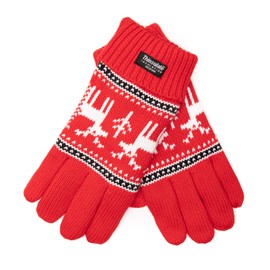 EEM X-Mas Women's Knitted Cotton Gloves with Thinsulate Thermal Lining Made of Polyester, Red Deer