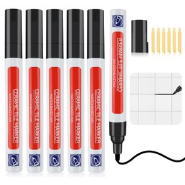 Grout Pen Black, 6 Pieces Grout Pen Black with Replacement Tip, Tile Joint Repair, Joint White, Bathroom, Waterproof, Repair Pen for Tiles, Wall, Floor, Kitchens and Bathrooms