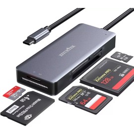 ZIYUETEK USB C SD Card Reader,5- in-1 Aluminum Thunderbolt 3 Memory TYPE-C, GREY