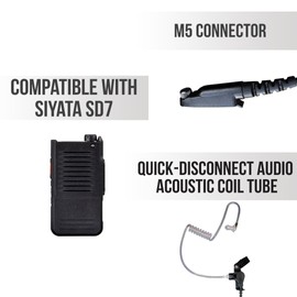 Klein Electronics Surveillance Earpiece for Siyata SD7 - PTT Button & in-Line Mic, Works with PTT Apps Zello, ESChat, TeamConnect, & TASSTA with Clear Acoustic Coild Tube & M5 Connector