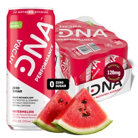 HYDRADNA- Clean Performance Drink, Zero Sugar | For Natural Fuel, Alertness, Boost, Stamina,120 mg Organic Caffeine, Natural Flavors, Zero Sucralose, Clean Ingredients (12 Pack) (12 Pack, Watermelon)