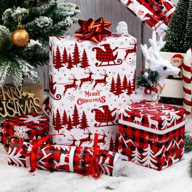 Garbendy Red Christmas Wrapping Paper Roll - Mini Roll - 17 inch X 120 inch Per roll - 3 Different Design Snowflake/Reindeer/Christmas Tree for Christmas Holiday(42.3 sq.ft.ttl)