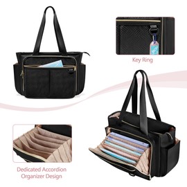 Prokva Nurse Tote Bag for Women, Nursing Clinical Bag - Accordion File Organizer, Nurse Work Bag for Home Healthcare, Black