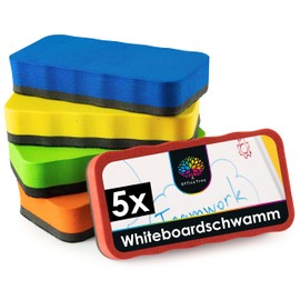 OfficeTree OfficeTree 5x Whiteboard Schwamm Magnetisch - 5 Farben - Whiteboard Reiniger entfernt Schrift und Zeichnungen - Schwamm für Whiteboard - Whiteboard Wischer - Tafelwischer - Magnetschwamm