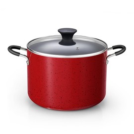 Cook N Home Nonstick Stockpot with Lid 8-Quarts, Professional Cooking Soup Pot, Canning Cookware, Marble Red