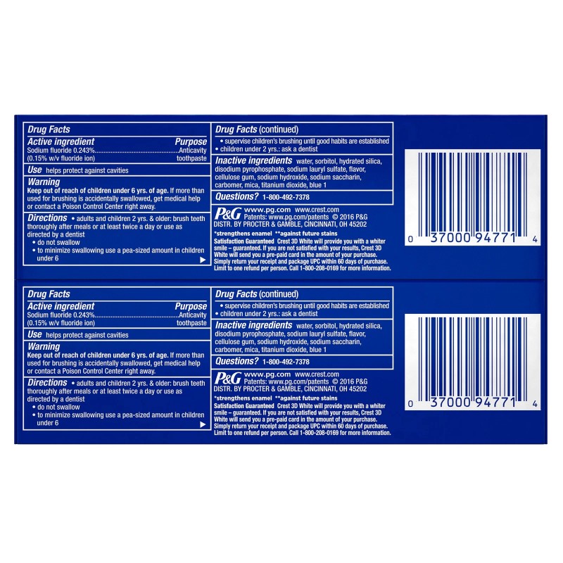 Crest 3D White Radiant Mint Whitening Toothpaste Pack of 2