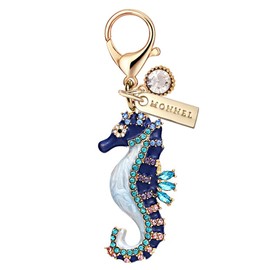 MONNEL MC424 Little Crystal Seahorse Lobster Clasp Charm for Women with Velvet Bag (Blue,1 Piece)