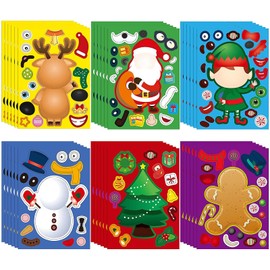 Outus 36 Sheet Christmas Party Games Stickers for Kids Christmas Make Your Own Stickers Make a Face Santa Snowman Reindeer Elf Sticker Xmas Christmas Tree Gingerbread Man Party Favor Supplies