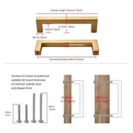 TUNNY 10 Pack Square Solid Cabinet Handles-3.8"/96mm Screw Spacing Shiny Champagne Bronze Furniture Hardware Handles for Kitchen Cabinets Bedroom Dresser Wardrobe Cabinet Pulls