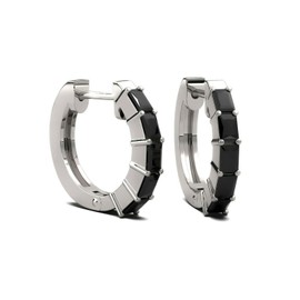 Schöner-SD Creole Earrings 15 mm 925 Silver with Black Stones, Sterling Silver, Cubic Zirconia