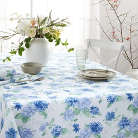 Martha Stewart Amber Floral Polyester Cotton Rectangle Tablecloth Single Pack, Blue/Green, 60"x84"