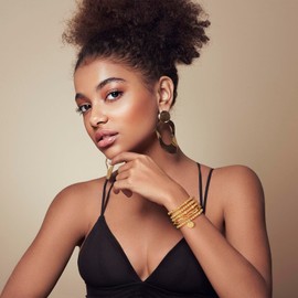 Lydow Gold Beaded Bracelets for Women, Initial D Letter Bracelet Stack Bracelet Plated Stretch Bead Ball Jewelry Set Gifts