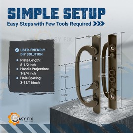 8.5" Legacy Sliding Patio Glass Door Offset Bronze Handle Set- Sash Controls 2265 WITH Mortise Lock 45° mefor Handle Replacement Fits 3-15/16” Screw Hole Spacing & 1-1/4" to 2-1/4" Door Thickness