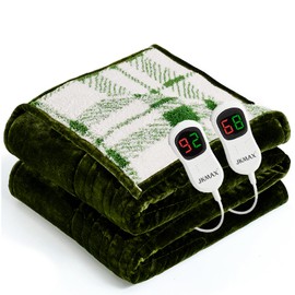 JKMAX Heated Electric Blanket King Size - 100"x90" Flannel Heating Blanket with 10 Heating Levels & 5 Time Settings Over-Heat Protection, Winter Warmer for Adults with ETL Certification（Green）