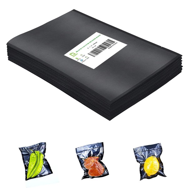 CANLENPK Vacuum Sealer Bags, Food Storage Bag, Seal Meal Snack Fruit Nut, Boil Steam Heat Freeze Sous Vide Food Sealable Bags (Black Back, 20x30cm,50Bag)