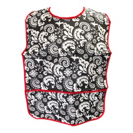 Nibble and Dribble Adult Clothing Protector Large Reusable Waterproof Bib for Dining/Arts Crafts Easy Wipe to Clean (Black Damask Paisley)