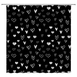 UOZXOML Black White Heart Shower Curtain Valentine's Day Love Romantic Lover Couple Wedding Woman Girls Fabric Bathroom Decor Curtains with Hooks,70 x 70