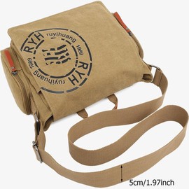 CAAORDKSO Large Vintage Canvas Messenger Shoulder Bag Travel Crossbody Bag for Men Women Canvas Satchel Messenger Bag Work (Khaki)