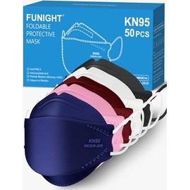 Funight KN95 Face Masks 50 Pack for Adults, Breathable and Comfortable KN95 Mask with Elastic Ear Loop, Filter Efficiency≥95%, Color