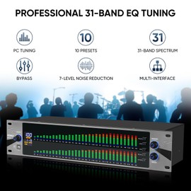 MICNAUX 31-Band Digital Equalizer for Home Stereo Audio System, Professional 2U Dual Channel Graphic Equalizer Music EQ Studio Equalization with PC Tuning, Spectrum Analyzer Display & Noise Reduction