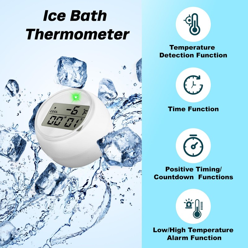 Ice Bath Thermometer Timer- Waterproof Cold Plunge Thermometer, Timer Floating