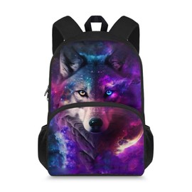 Showudesigns Galaxy Wolf Backpack for Boys Age 9-10 10-11 11-12 Kids School Bag Secondary Primary School Book Bag With Side Pocket Teenager Schoolbags 15inch Laptop Backpacks Travel Daypack