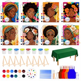 8-Guest Paint & Sip Kit for Adults,8''x10'' Pre Drawn Black Women Canvas