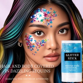 Stick Hair Glitter - Shimmer Stick Glitter for Clothes Face,Skin-Friendly Cosmetic Shimmer Makeup Sparkling Accessories for Performance Stage