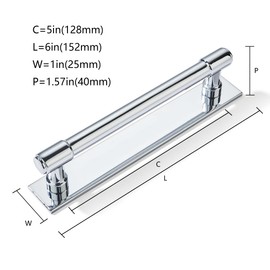 khtumeware 5 Pack 5 inch (128 mm) Center to Center Polished Chrome Cabinet Pull Backplate with Base Plate Zinc Solid Kitchen Cabinet Handles Drawer Pulls Cabinet Hardware