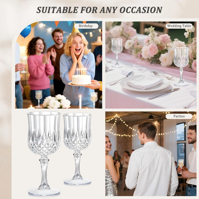 HTTBEIZI 24PCS 7OZ Transparent Wine Plastic Glasses, Drinking Champagne Glasses