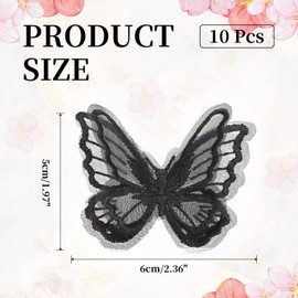 PATIKIL 10Pcs Butterfly Appliques Embellishments, 2.4 inches Double Layer Lace Organza Butterfly Patches Sew On Appliques for Wedding Bride Dress Clothes Hat Curtain, Black