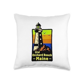Angry Ocean Outfitters Old Orchard Beach Maine Sticker Decal 3.75" Lighthouse ME Throw Pillow, 16x16, Multicolor