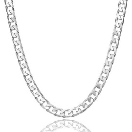 5mm sterling silver 925 Italian flat diamond cut Cuban curb cable link chain necklace chocker with lobster claw clasp - inch 22"/55cm