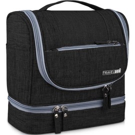 Bolsa de Aseo, MTQ Bolsa de Aseo de Viaje, Neceser de Viaje para Mujeres y Hombres Kit de Organizador Impermeable de Artículos de Tocador con Gancho y Compartimento Doble Seca y Húmeda -Negro