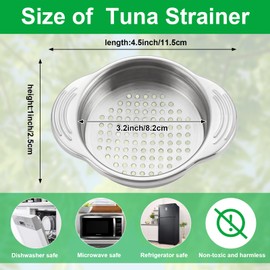 2 Pcs Metal Tuna Can Strainer, Stainless Steel Strainer, Food Grade Tuna Strainer Sieve Can Drainer Dishwasher Safe Tuna Press Oil Drainer Filter Can Colander for Kitchen Canned Tuna Beans Vegetables