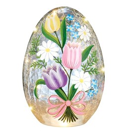 Collections Etc LED Lighted Tulip Crackled Glass Egg Decoration
