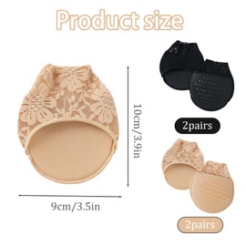 AYNKH 4 Pairs Women Toe Topper Socks No Show Liner Invisible Half Socks Seamless Grip Non-Slip Ball of Foot Cushion Pads for Mule Heels Low Cut Hidden Toe Covers for Women